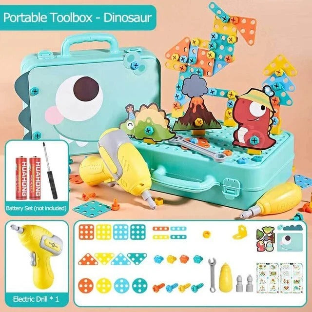 DIY Dinosaur STEM Creative Drill Tool Box Puzzle Set 163 pieces - 71A