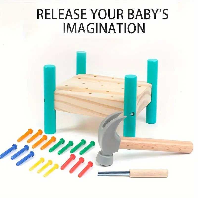 Interactive Nailing Wooden Table Activity Hammering Bench - 603 - Default Title - Odeez | Educational Toys Pakistan 