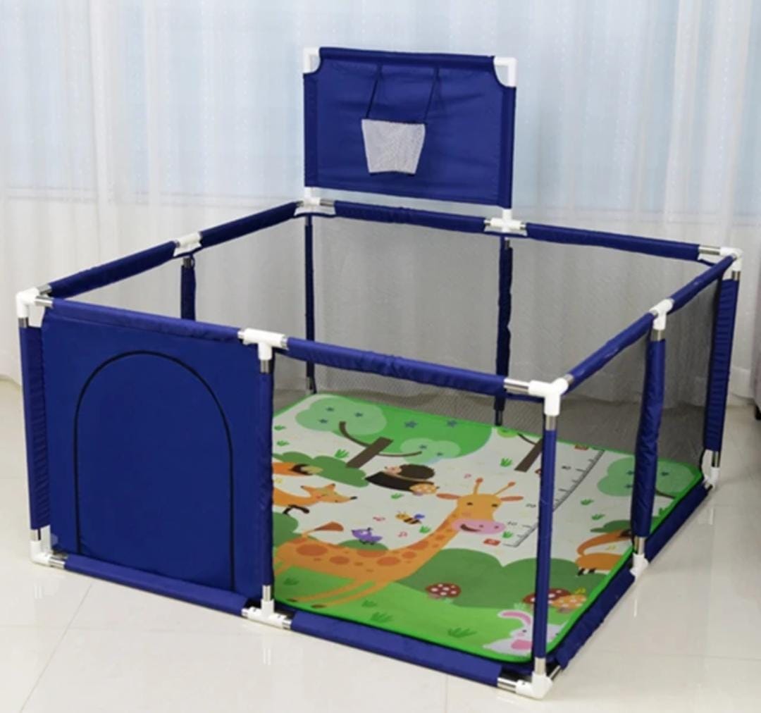 Square Safety Playpen Basketball Active Play for Kids - Gray-Blue-Red - Odeez | Educational Toys Pakistan 