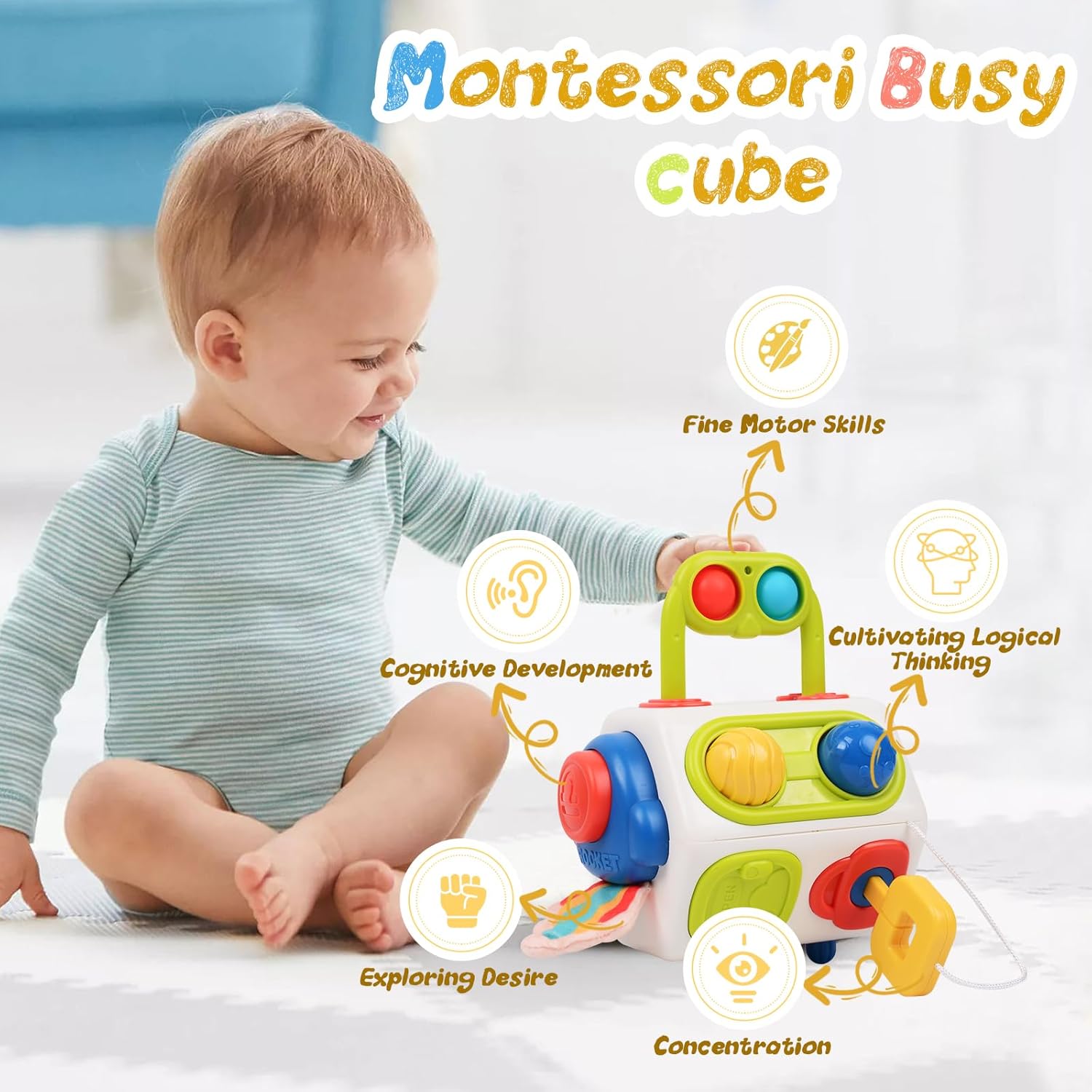 Montessori Sensory Busy Learning Cube - 19A - Default Title - Odeez | Educational Toys Pakistan 