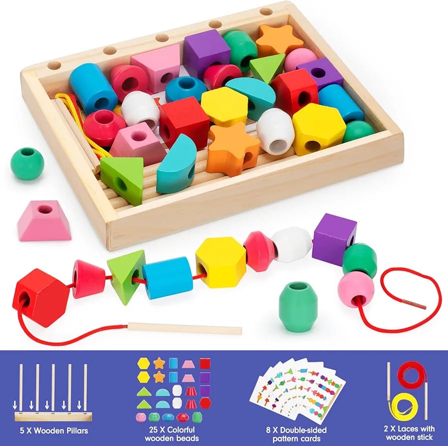 Wooden Five Sets of Shape Columns Bead Lacing Kit - 514 - Default Title - Odeez | Educational Toys Pakistan 