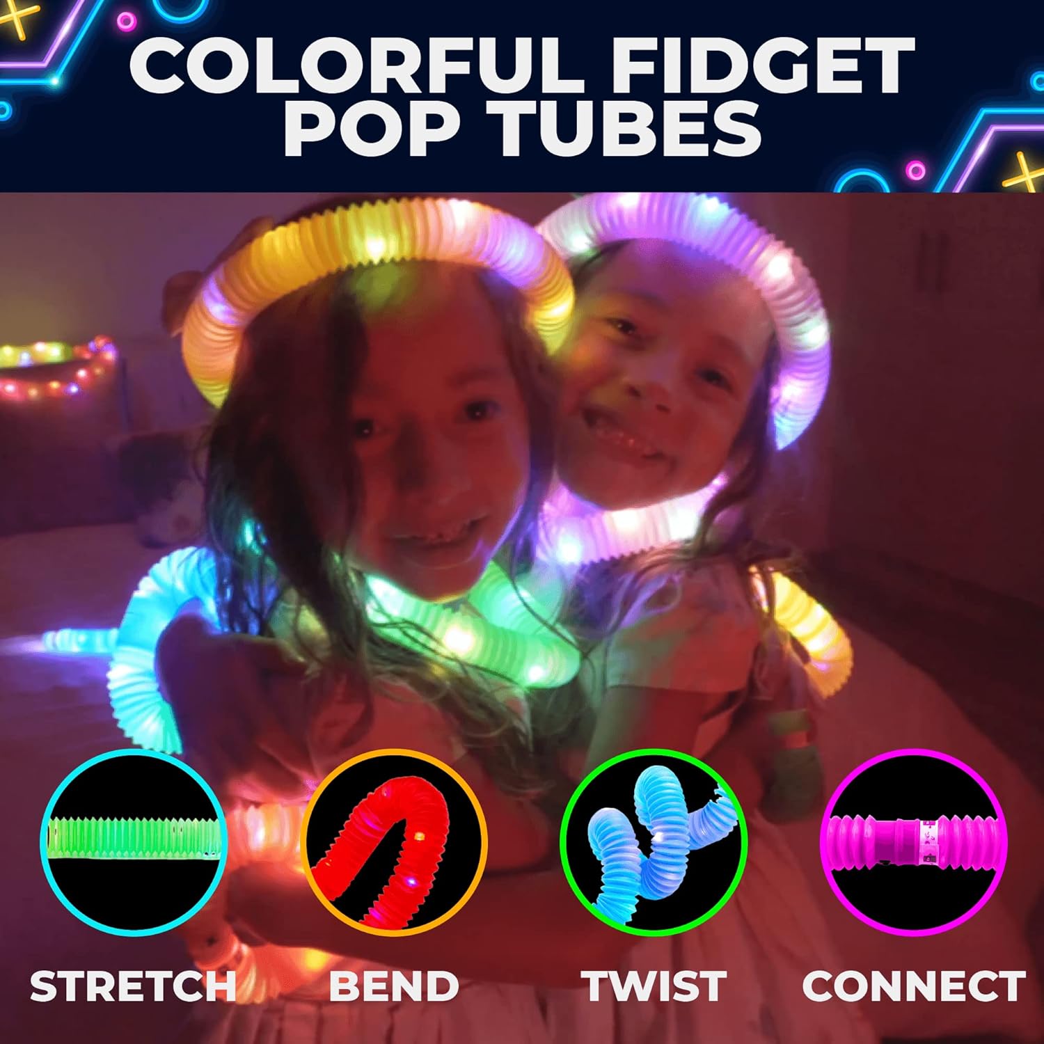 Light Glow in the Dark Stretchable Pop Tube 6 pieces - 6LG