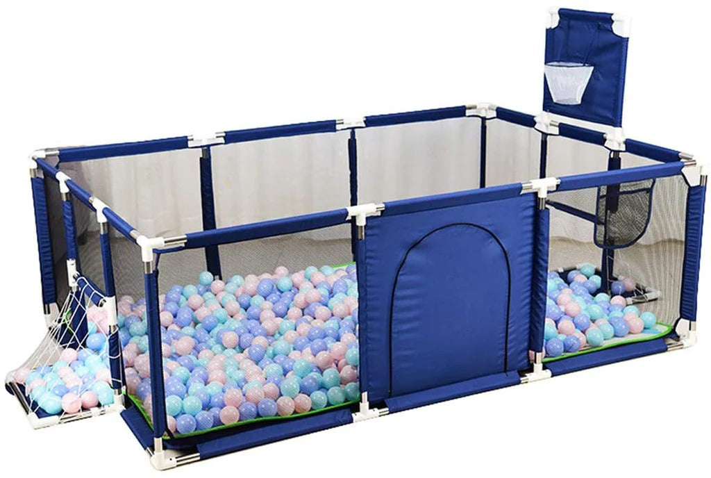 Rectangle Safety Playpen Basketball and Football Arena for Kids - Gray-Blue-Red - Odeez | Educational Toys Pakistan 