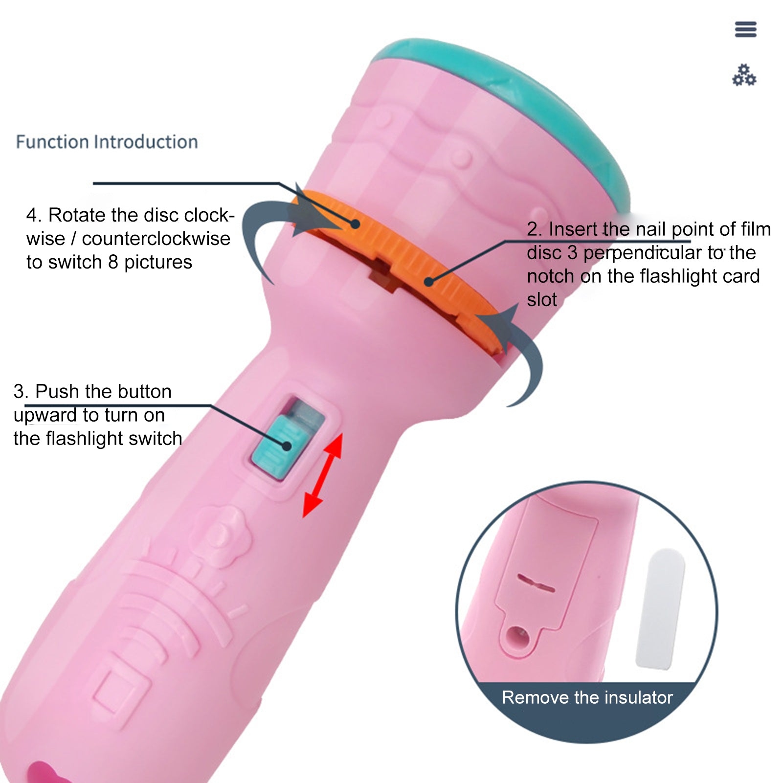 2 in 1 Multiple Mini Projector And Flash Light Cyan Color