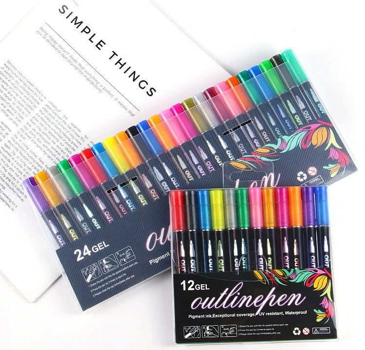 Colorful Outline Gel Markers Non Toxic - 12 Pieces - Default Title - Odeez | Educational Toys Pakistan 