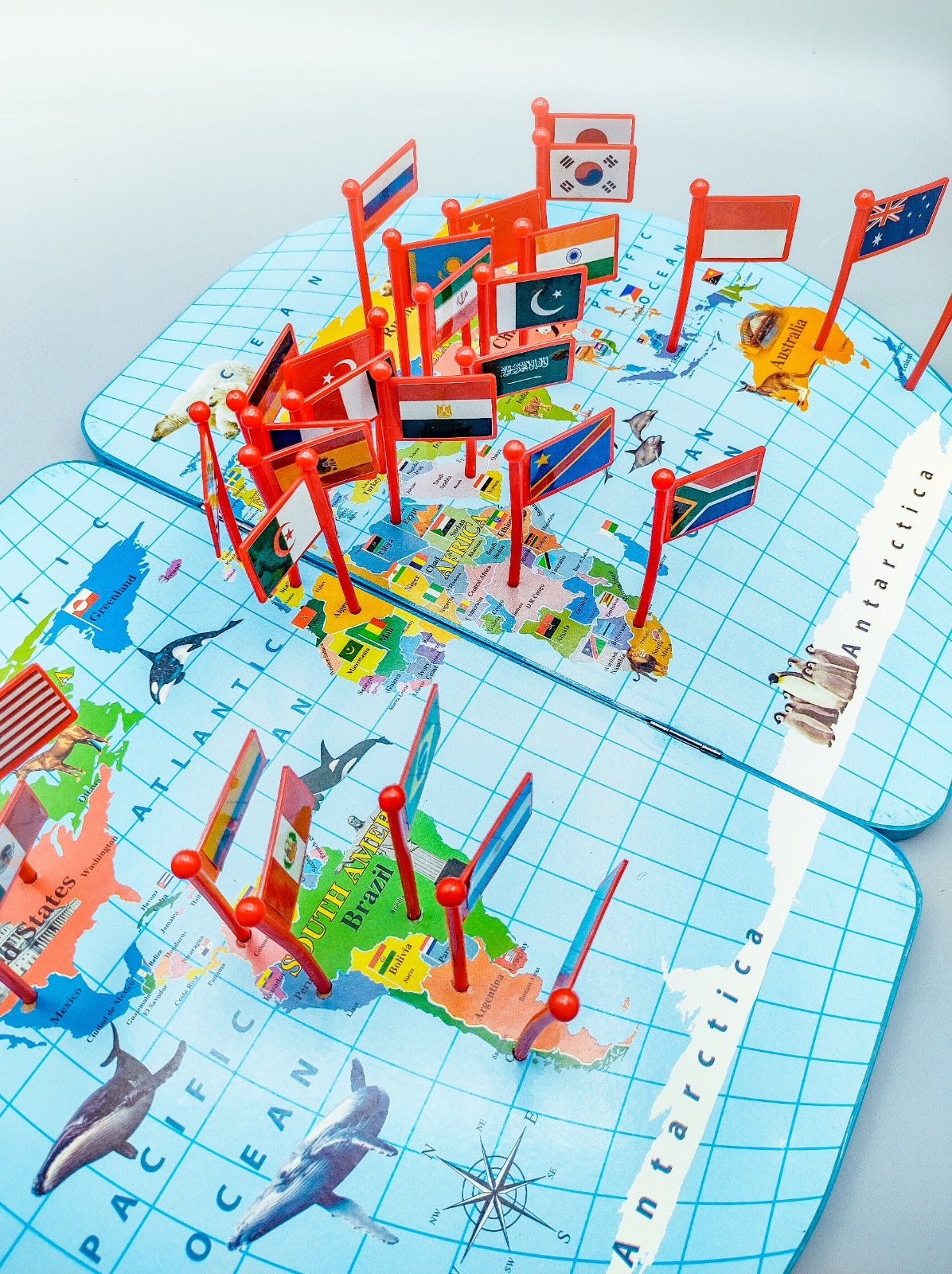 Wooden World Map With Recognition 30 Countries Flags - 003 - Default Title - Odeez | Educational Toys Pakistan 