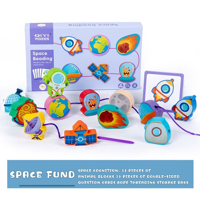 Wooden String Space Beading with 12 Cards - 698 - Default Title - Odeez | Educational Toys Pakistan 