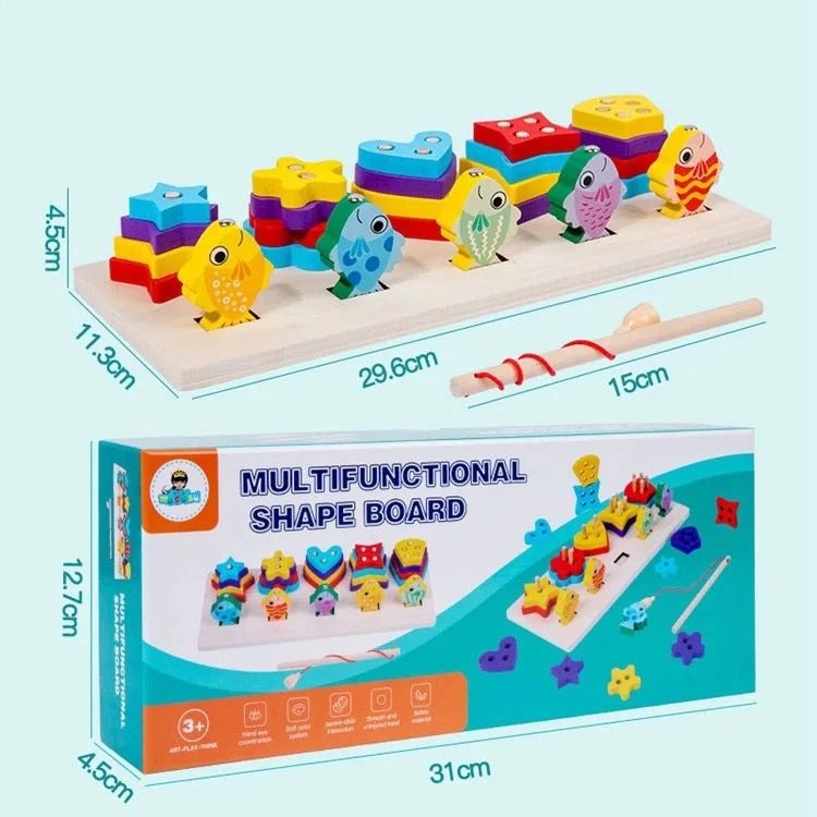 Multifunctional Wooden Shapes and Magnetic Fishing- 582 - Default Title - Odeez | Educational Toys Pakistan 