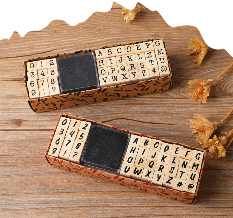 Number & Letters Wooden Stamp with Inkpad Set - 40 Pieces - Default Title - Odeez | Educational Toys Pakistan 