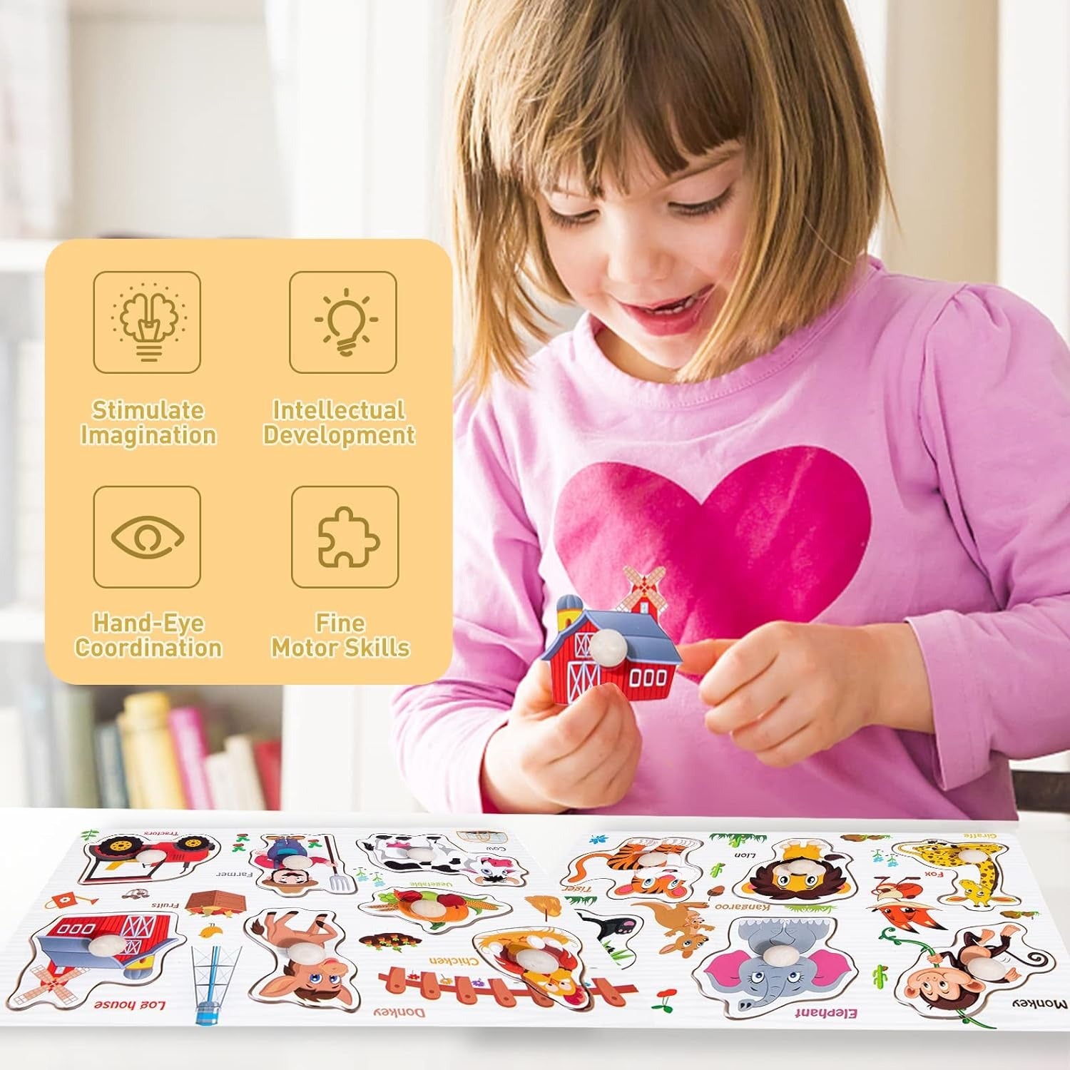 Wooden Small Wild Animal Knob Board - 844 - Default Title - Odeez | Educational Toys Pakistan 