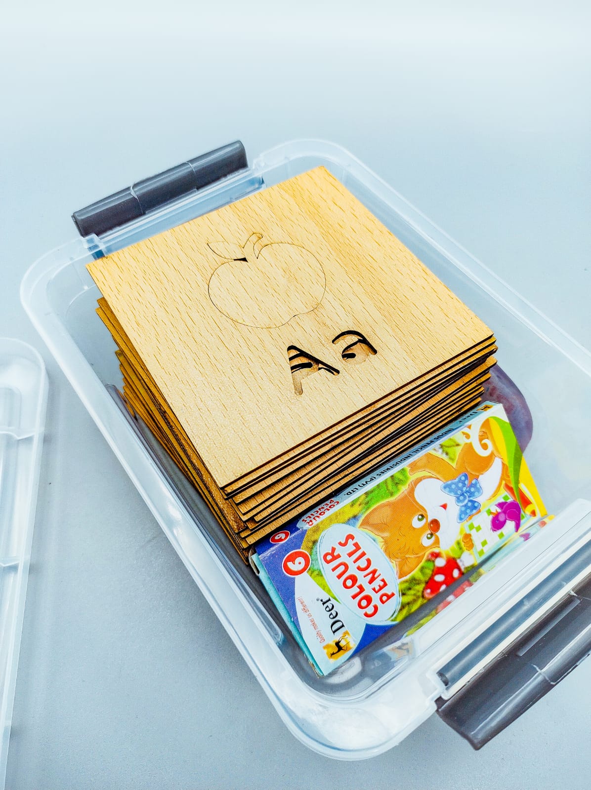 A to Z Learning Wooden Stencils Box with Colors - 014 - Default Title - Odeez | Educational Toys Pakistan 