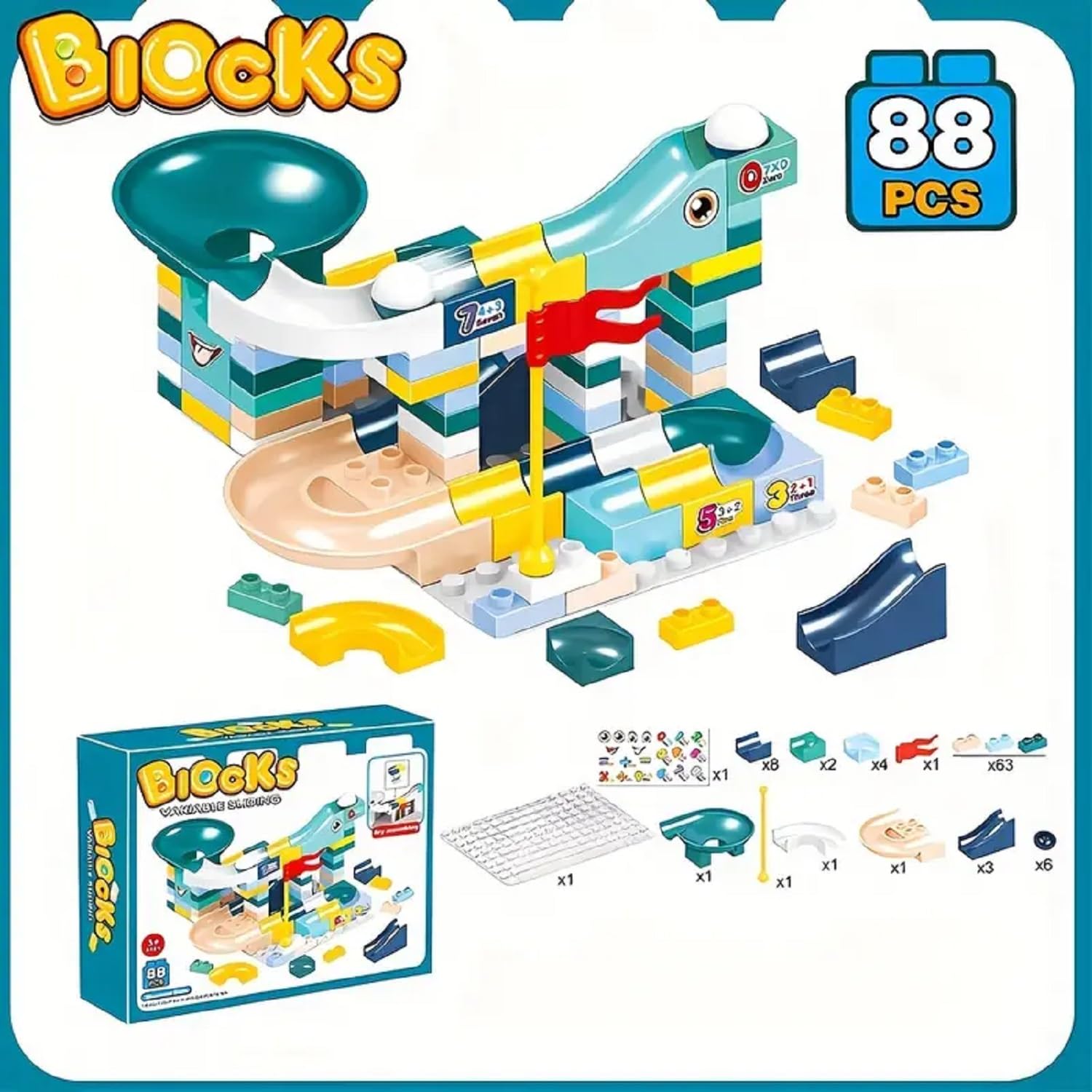Variable Slide Way Assembly Building Blocks 88 Pieces - 94A - Default Title - Odeez | Educational Toys Pakistan 