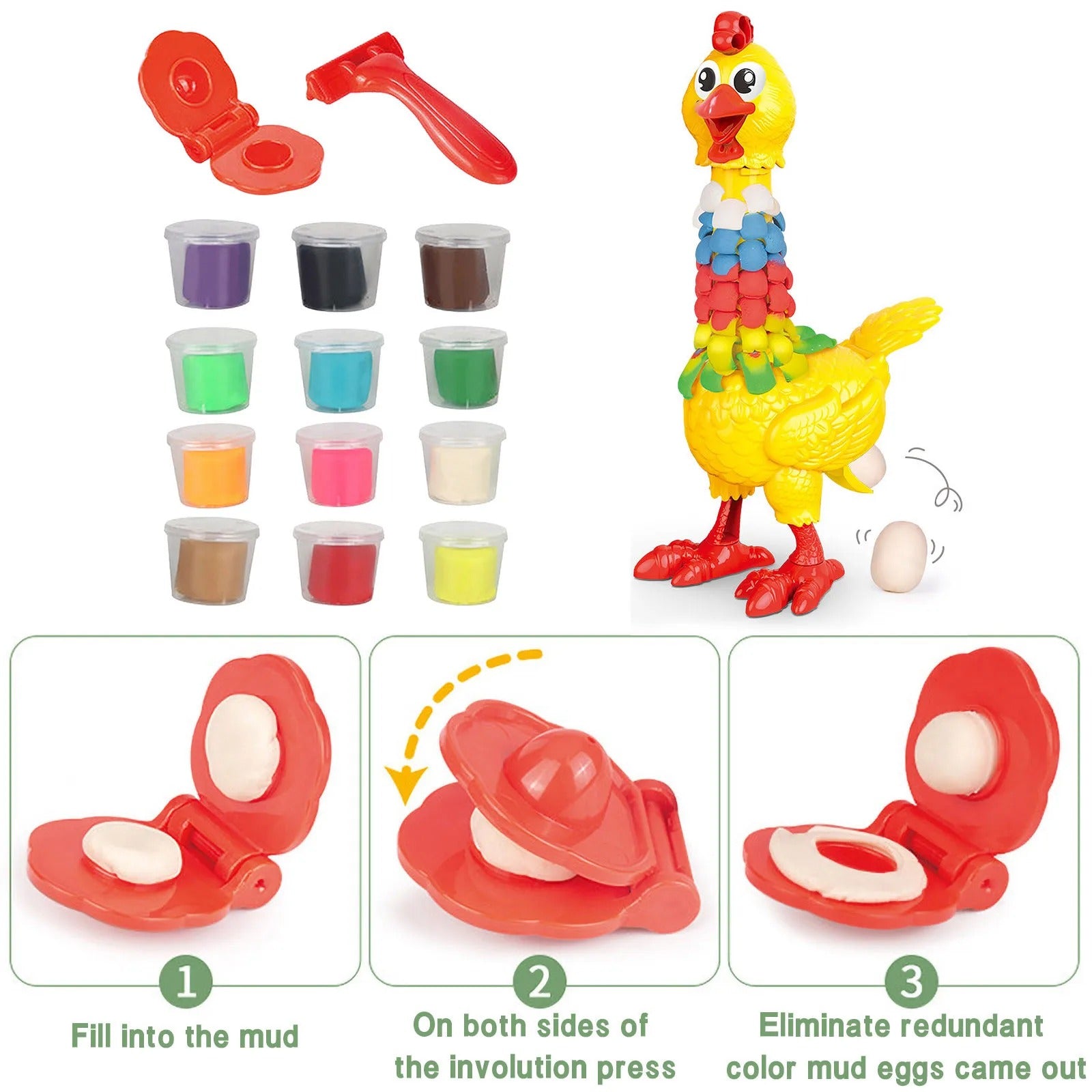 DIY Colorful Feathers Chicken Play Dough Laying Eggs - 286 - Default Title - Odeez | Educational Toys Pakistan 