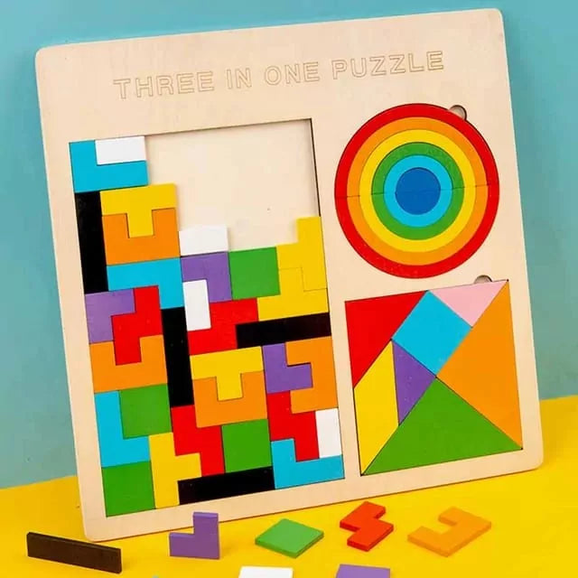3 in 1 Tetiris, Tangram & Rainbow Pattern Board - Default Title - Odeez | Educational Toys Pakistan 