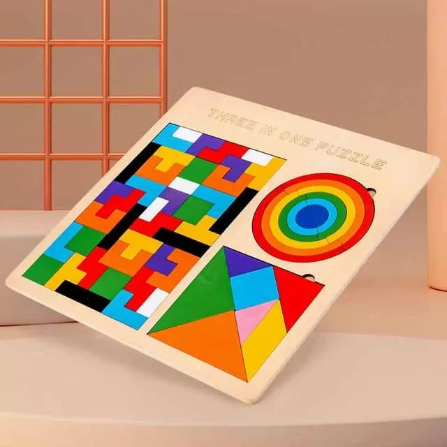 3 in 1 Tetiris, Tangram & Rainbow Pattern Board - Default Title - Odeez | Educational Toys Pakistan 