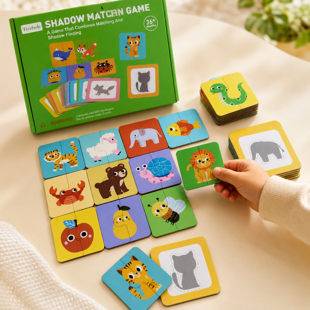 Wooden Shadow Matching Two Piece Animal Puzzle