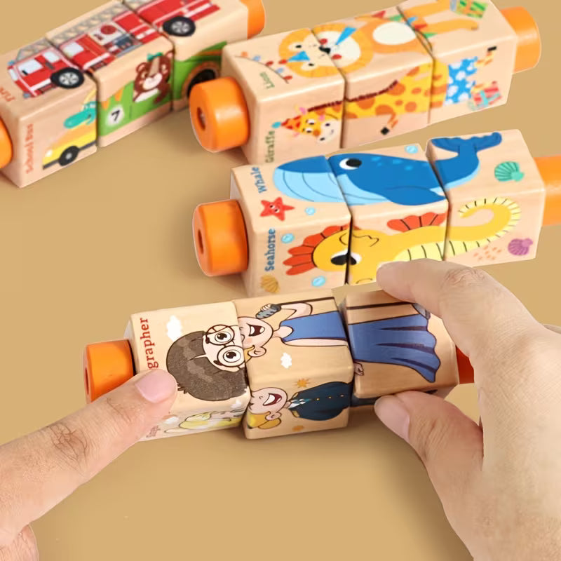 Wooden Four-Sided Rotating Block Puzzle