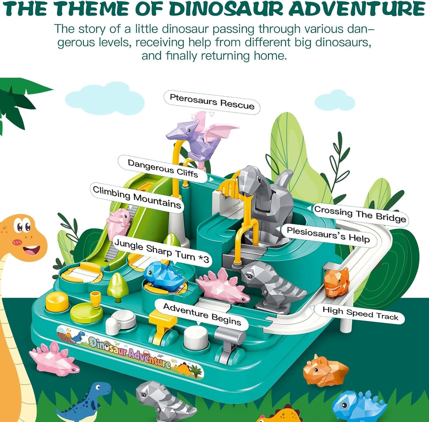 Dinosaur Car Adventure Track Play Set - 134