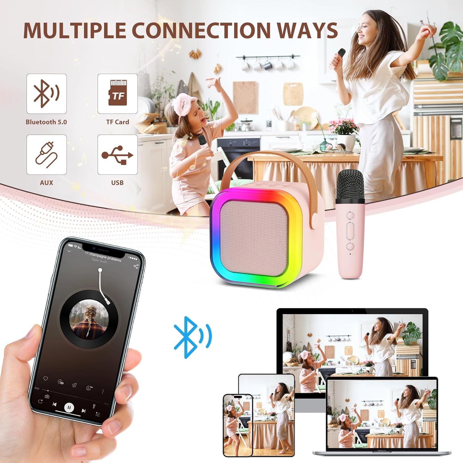 Mini Bluetooth Speaker and Mic with LED Lights for Kids Random Color - K12 - Single Mike-Double Mike - Odeez | Educational Toys Pakistan 