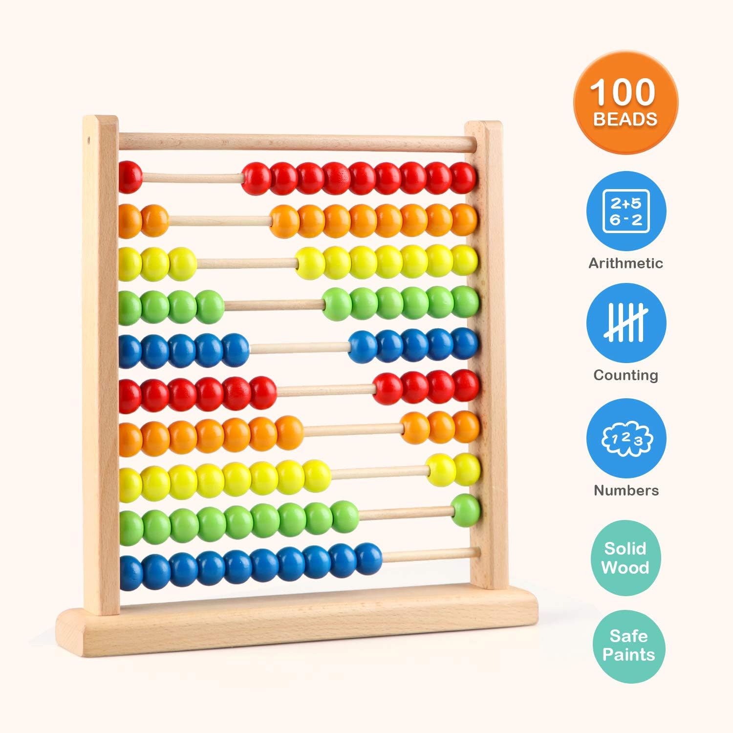 Wooden Colorful Counting Abacus 100 Beads - 149