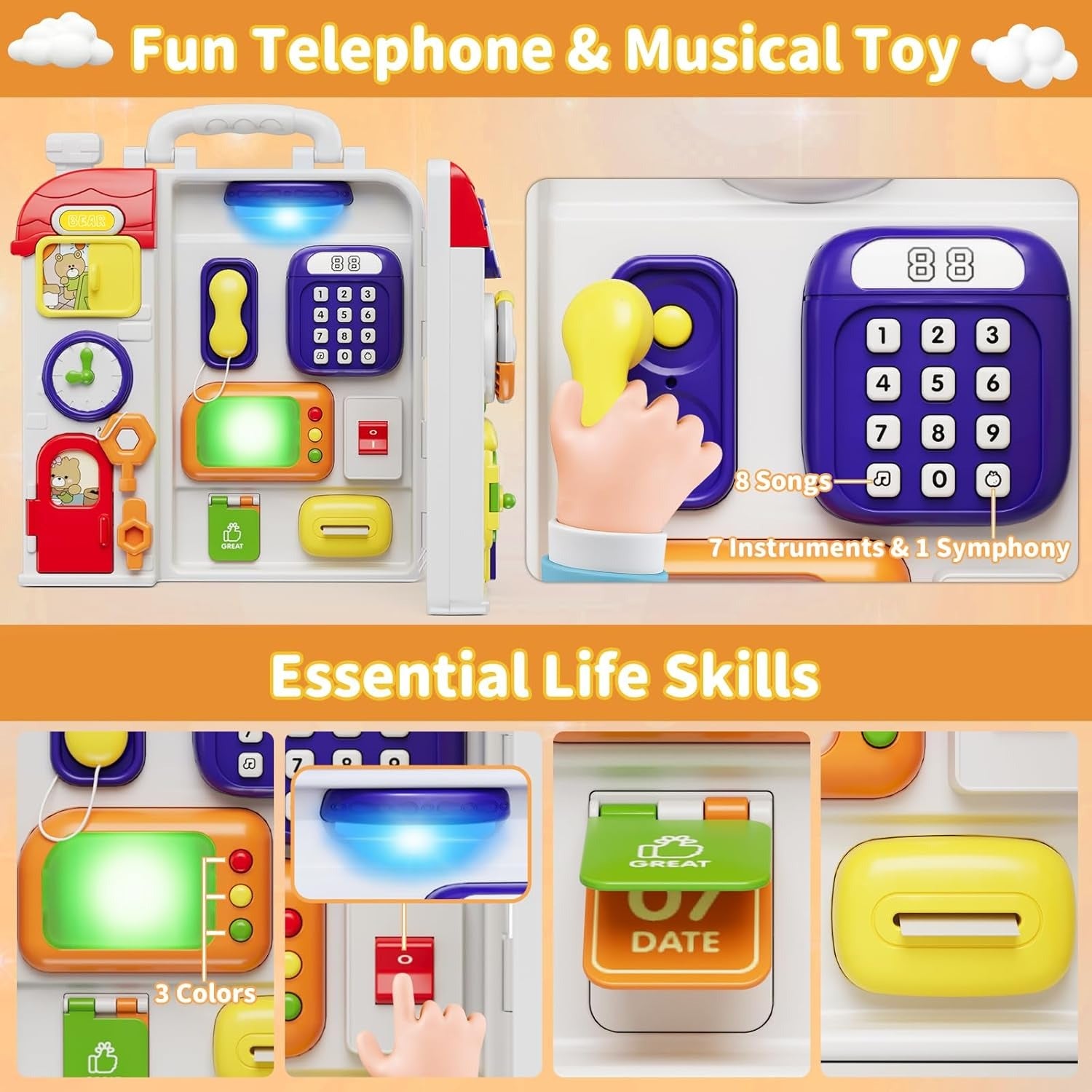 Montessori Sensory Multiple Activities Busy Board for Toddlers - 213