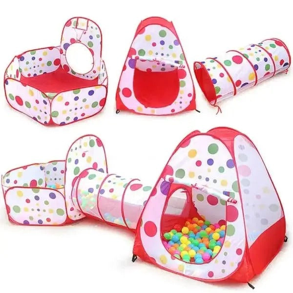 3in1 Kids Pop Up Play Tent House with Tunnel and Ball Pit - 001