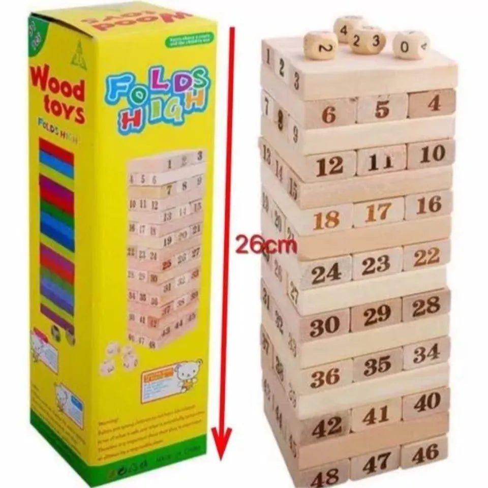 Wooden Number Jenga Puzzle with Dice - 008