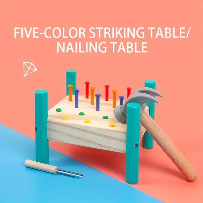 Interactive Nailing Wooden Table Activity Hammering Bench - 603 - Default Title - Odeez | Educational Toys Pakistan 