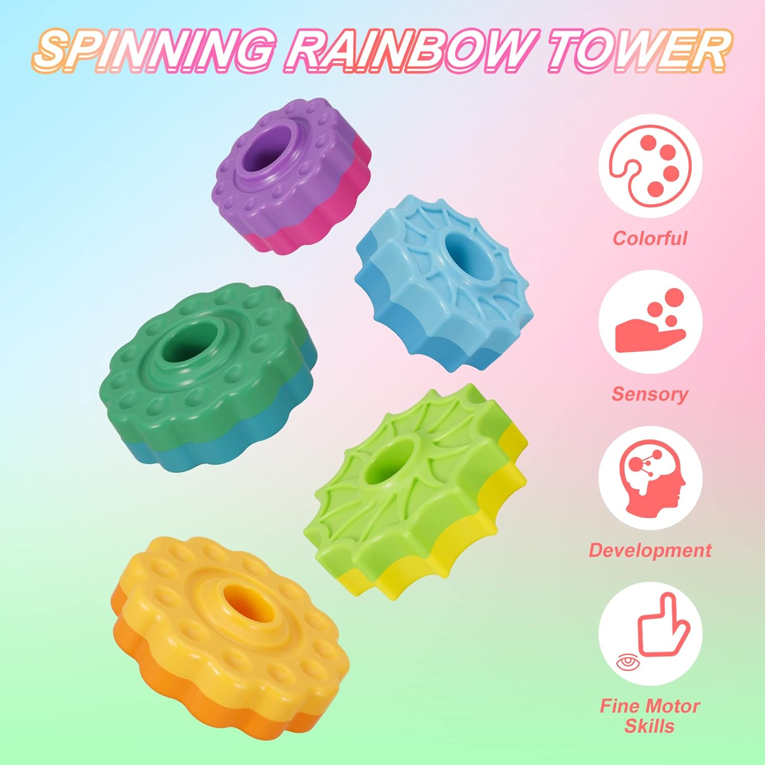 Sensory Spin Gears Stacking Five Rings Rainbow Tower - 403 - Default Title - Odeez | Educational Toys Pakistan 