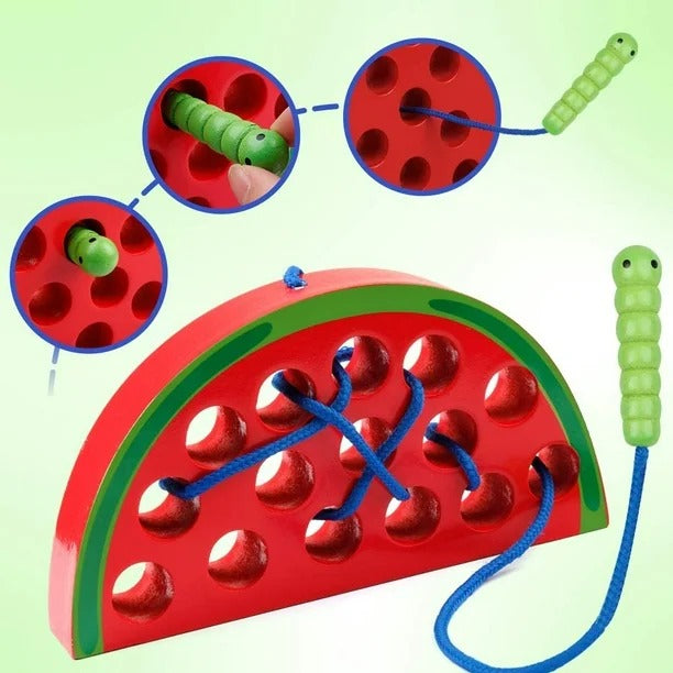 Wooden 3D Fruits Thread Lacing Kit - Watermelon - Default Title - Odeez | Educational Toys Pakistan 