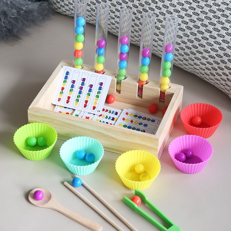 Early Education Rainbow Beads Clip Test Tube Sorting Wooden Kit - 438