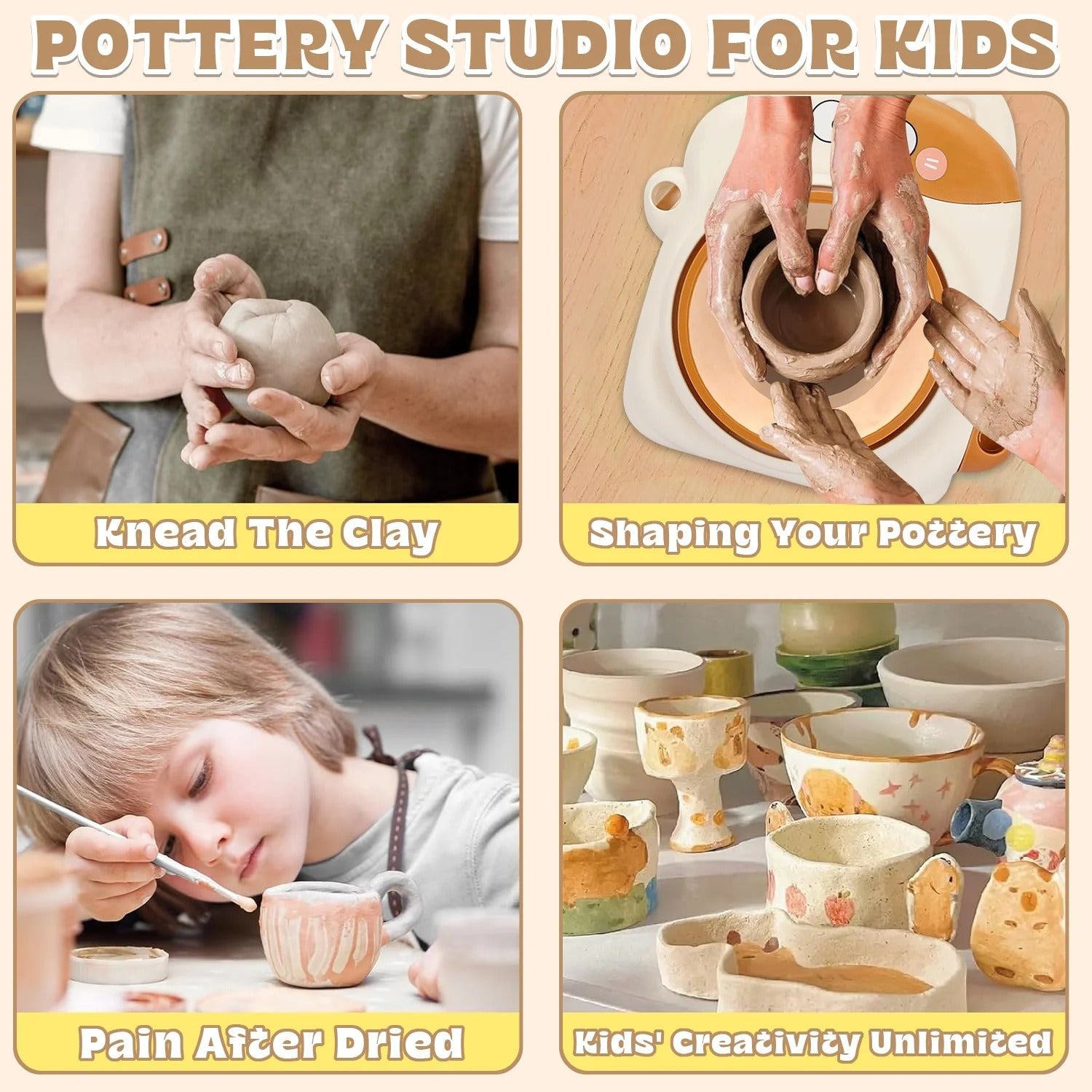 DIY Cat Electric Pottery Wheel Pretend Play Art Tool Kit - 03D