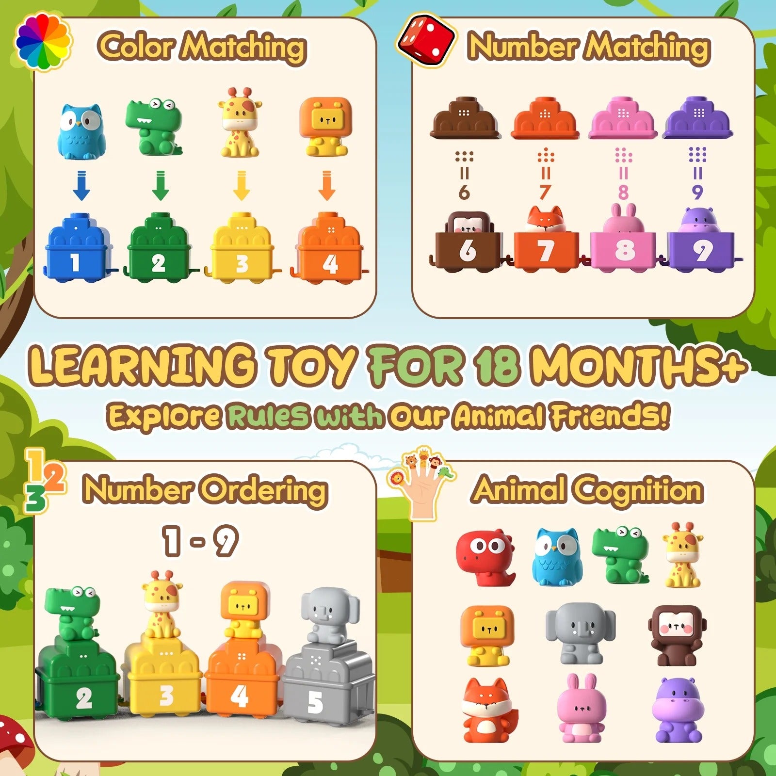 Animal Sorting Digital Train Adventure Matching Play Finger Puppet Set - 32Y