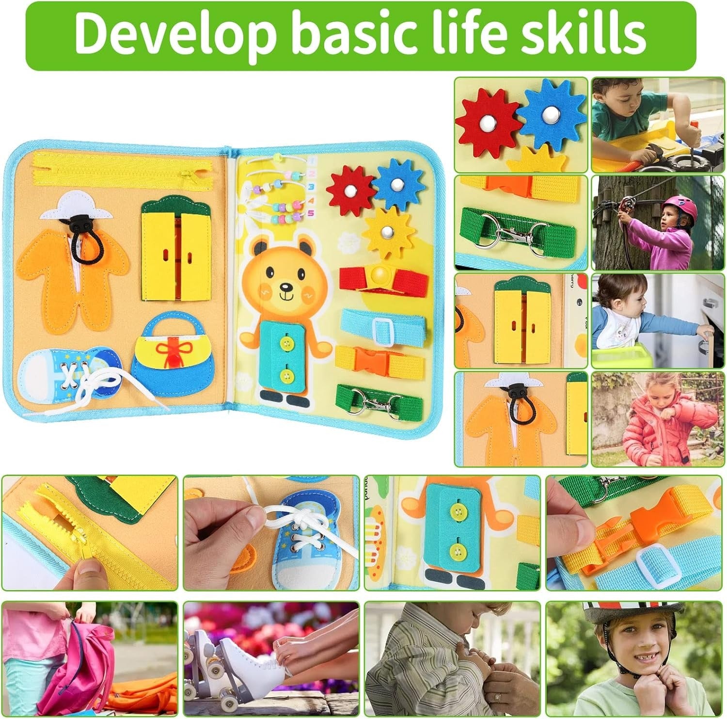 Multiple Sensory Activity Busy Book for Toddlers - 10 Sides