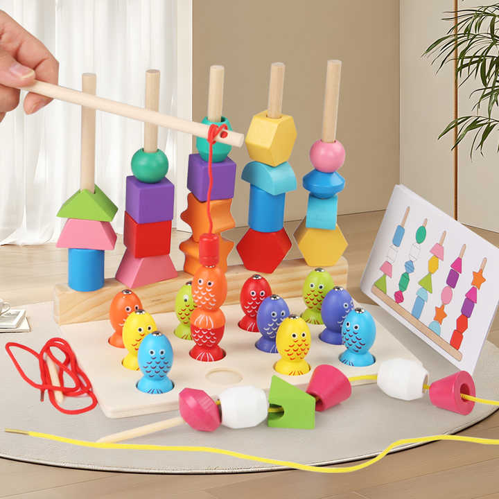 Wooden Five Sets of Shape Columns Lacing and Fishing Game - 003 - Default Title - Odeez | Educational Toys Pakistan 
