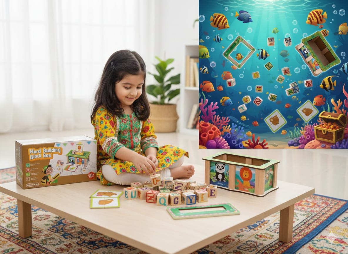 Wooden Word Building Block Box with Cards - 581