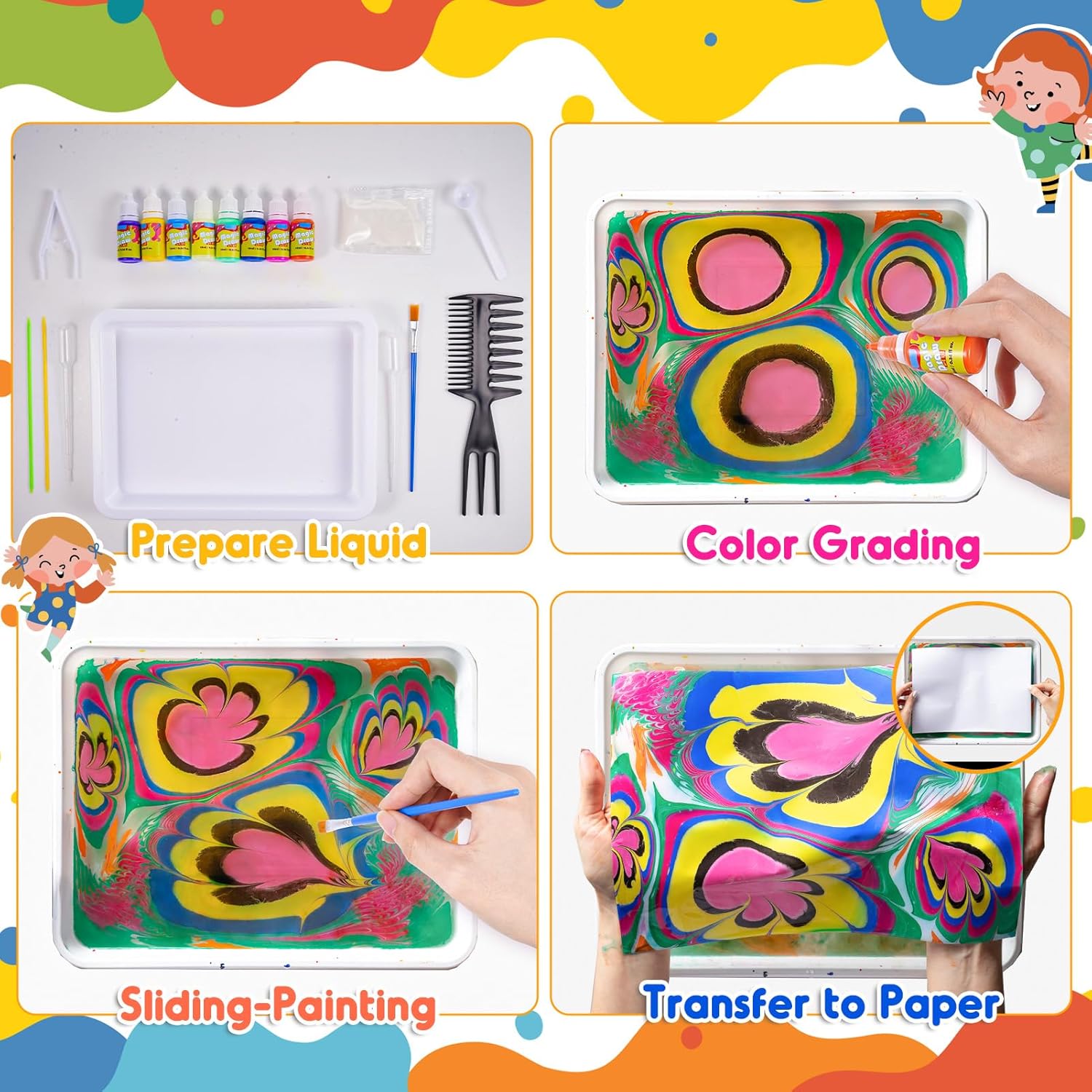 Magic Marbling Painting Art and Craft for Kids 6 Colors - B02