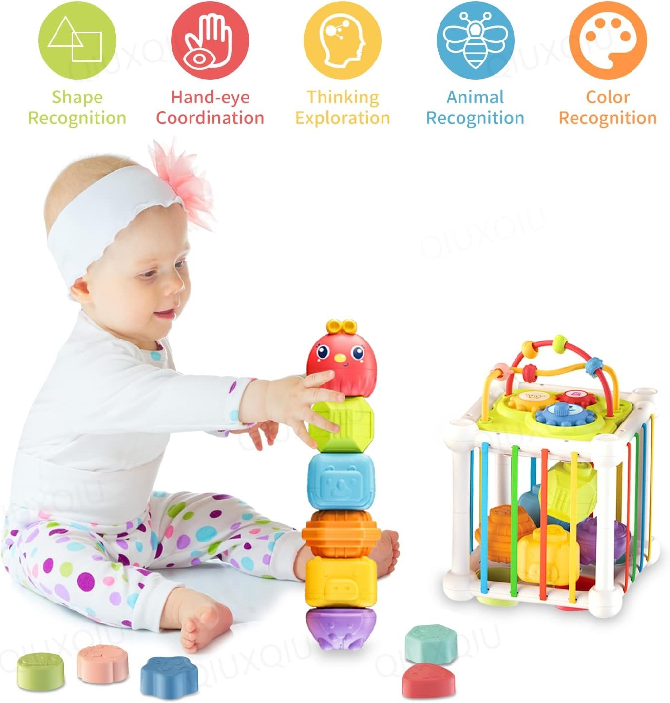 6in1 Baby Sensory Shape Sorting Activity Cube - 322 - Default Title - Odeez | Educational Toys Pakistan 