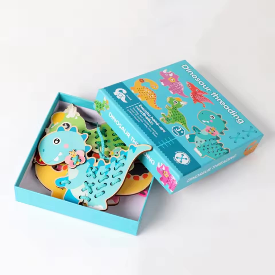 Wooden Dinosaur Threading Hand-Eye Coordination - 684 - Default Title - Odeez | Educational Toys Pakistan 