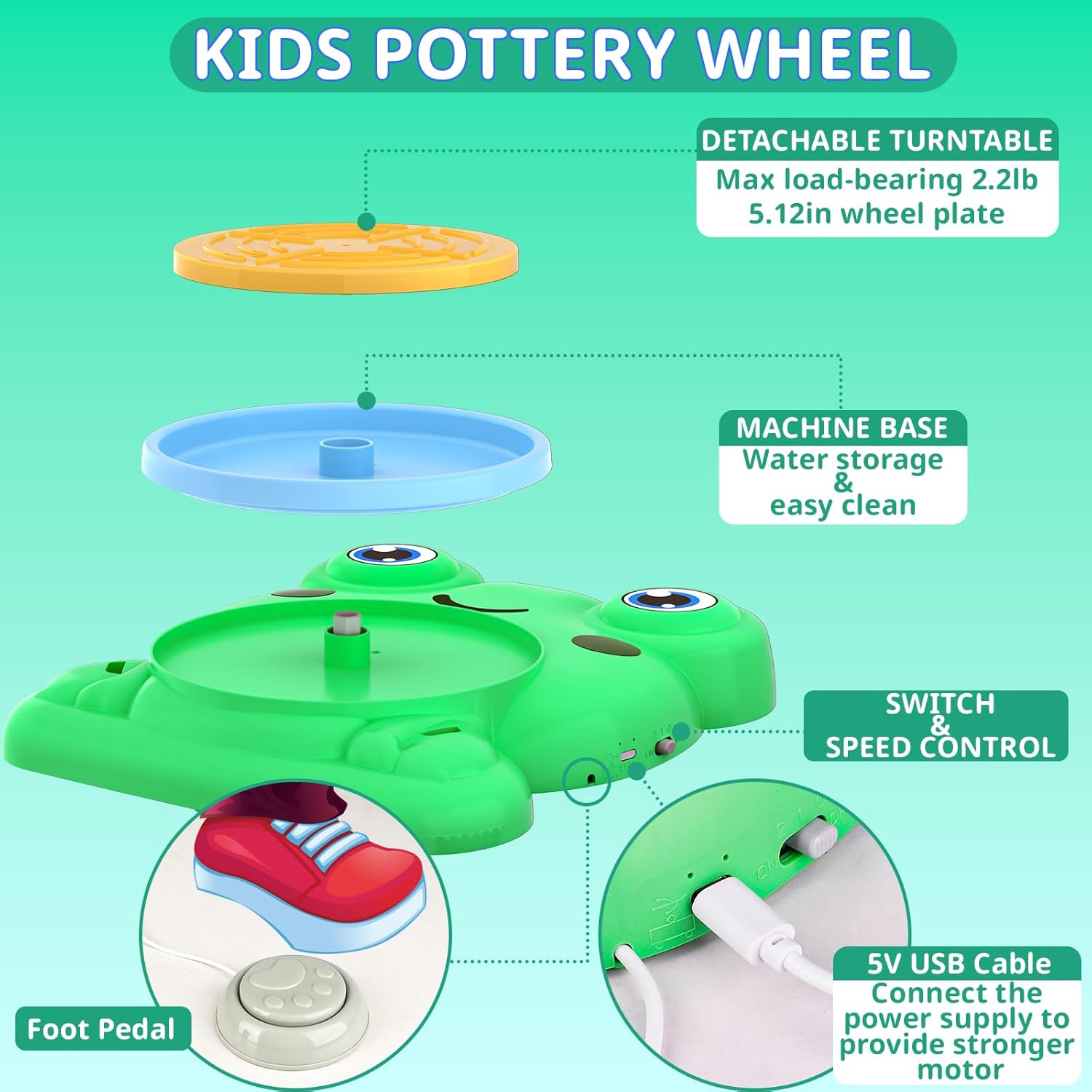 DIY Frog Electric Pottery Wheel Pretend Play Set - 560