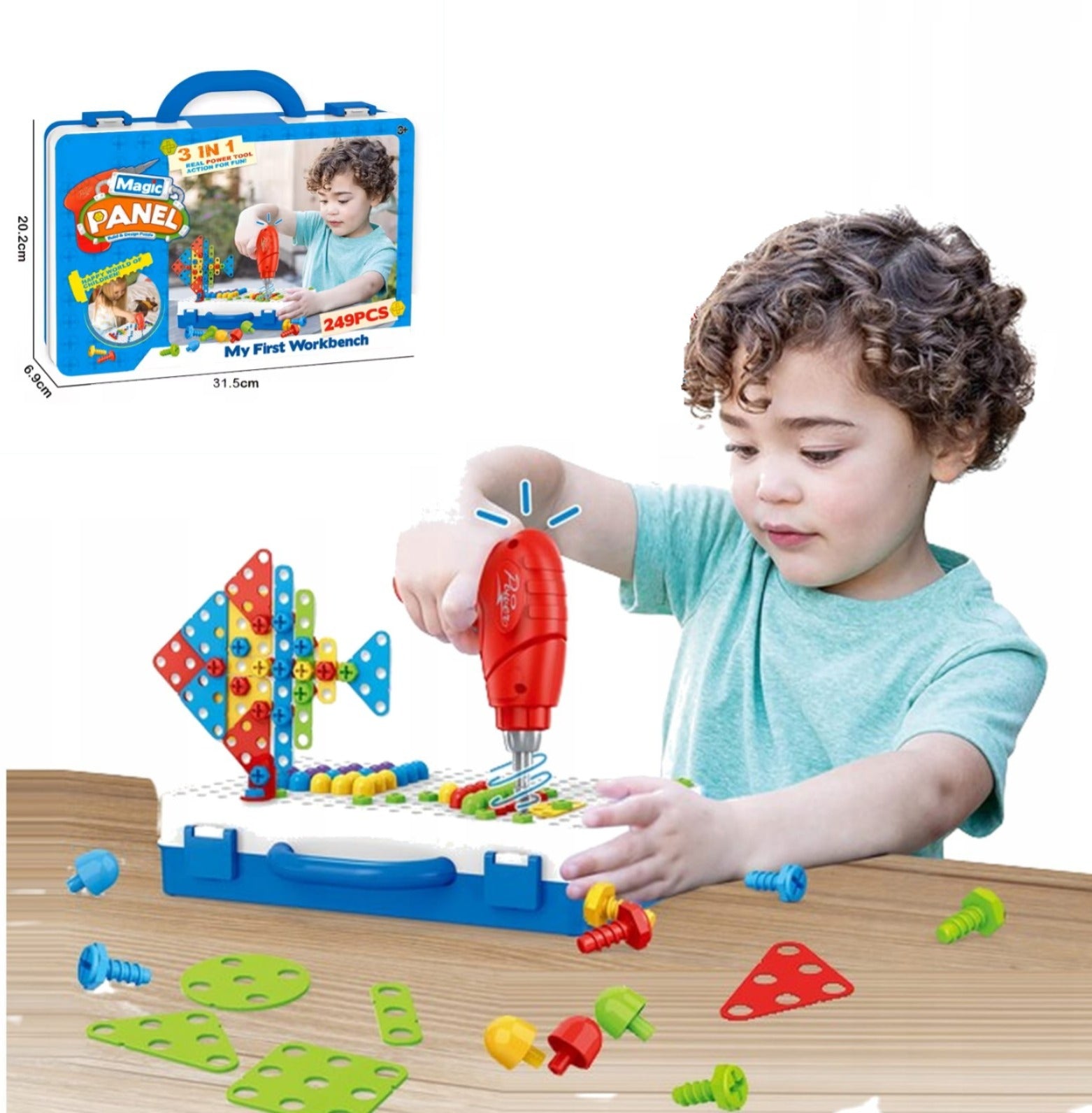 3in1 DIY Creative Magic Panel Electric Drill Tool Play Set 666 - Blue