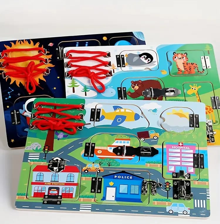 Wooden Animal Door Lock Activity Busy Board - 002