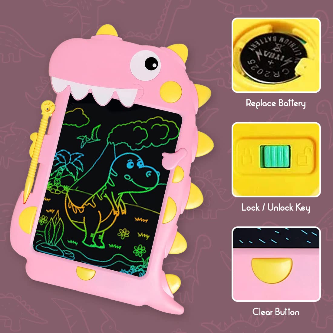 Multicolor Dinosaur Writing Tablet for Kids 8.5 inches - Random Color - Default Title - Odeez | Educational Toys Pakistan 