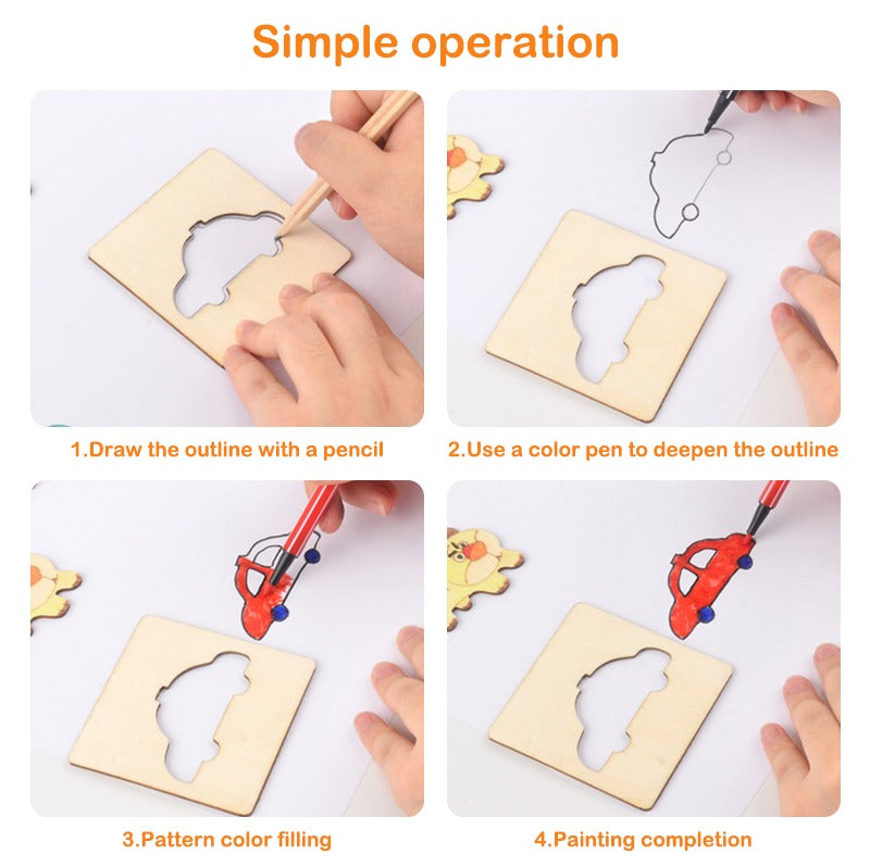 DIY Wooden Stencils Drawing Kit - 12 Pieces - Default Title - Odeez | Educational Toys Pakistan 