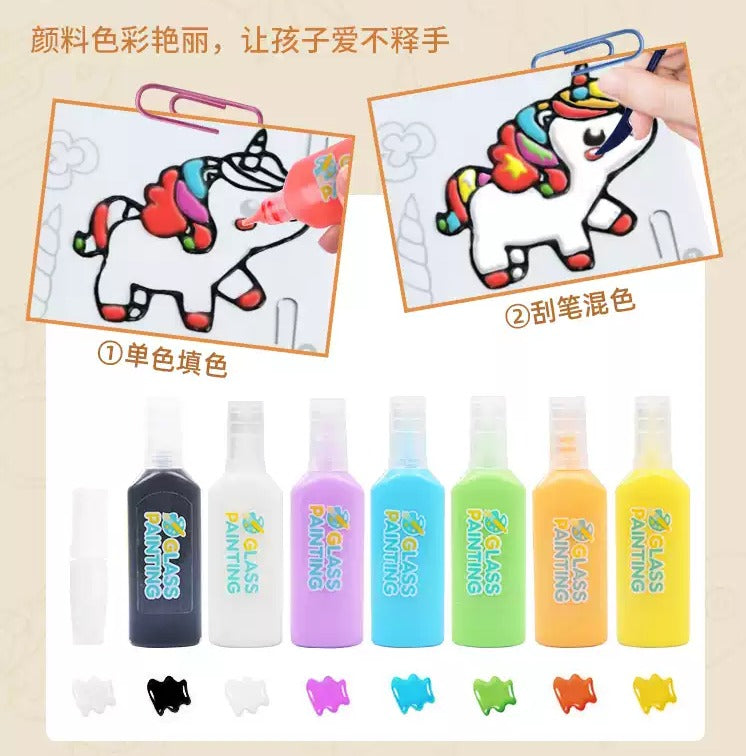 DIY Glass Painting Sticker Art Unicorn Series Kit - 8 Colors - Default Title - Odeez | Educational Toys Pakistan 