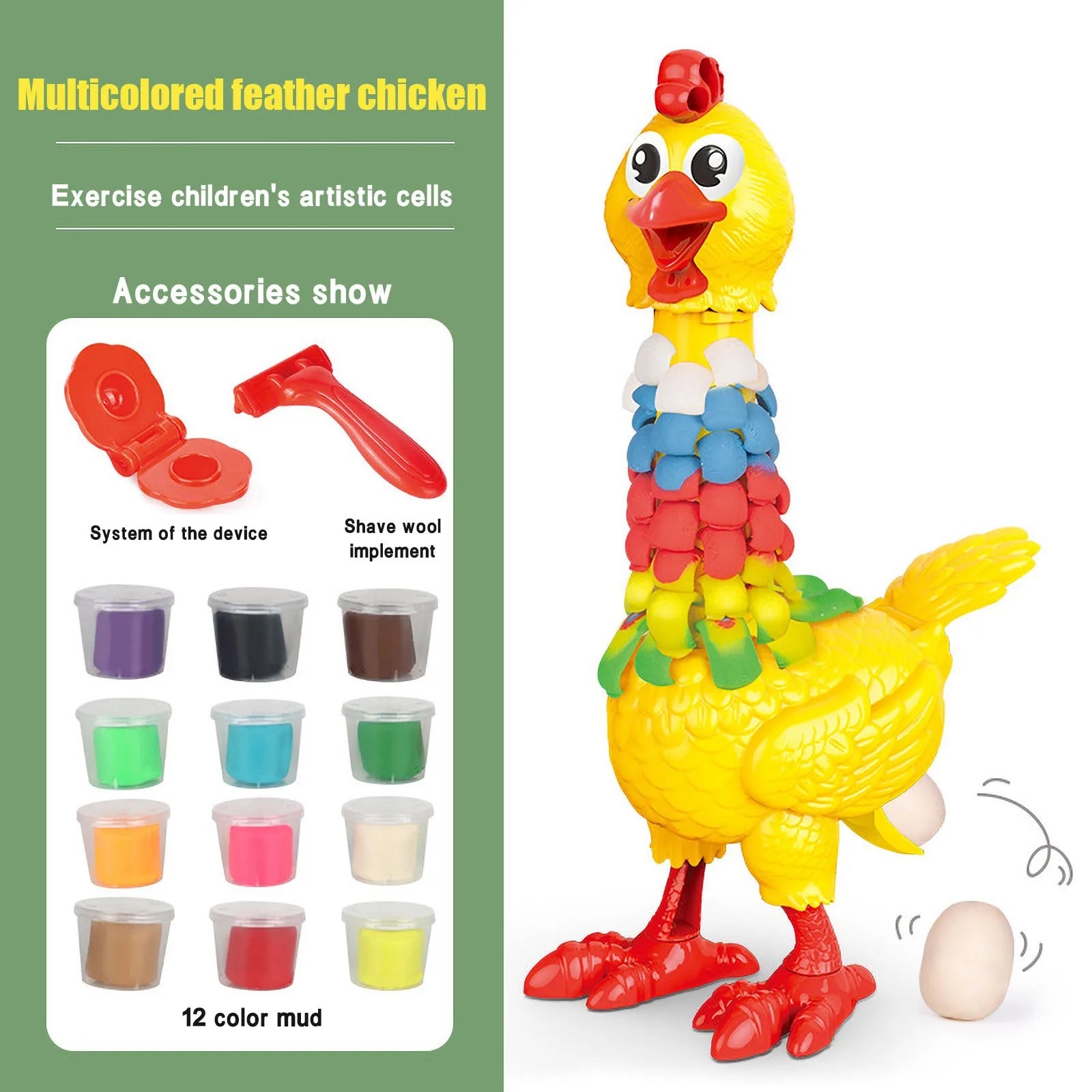 DIY Colorful Feathers Chicken Play Dough Laying Eggs - 286 - Default Title - Odeez | Educational Toys Pakistan 