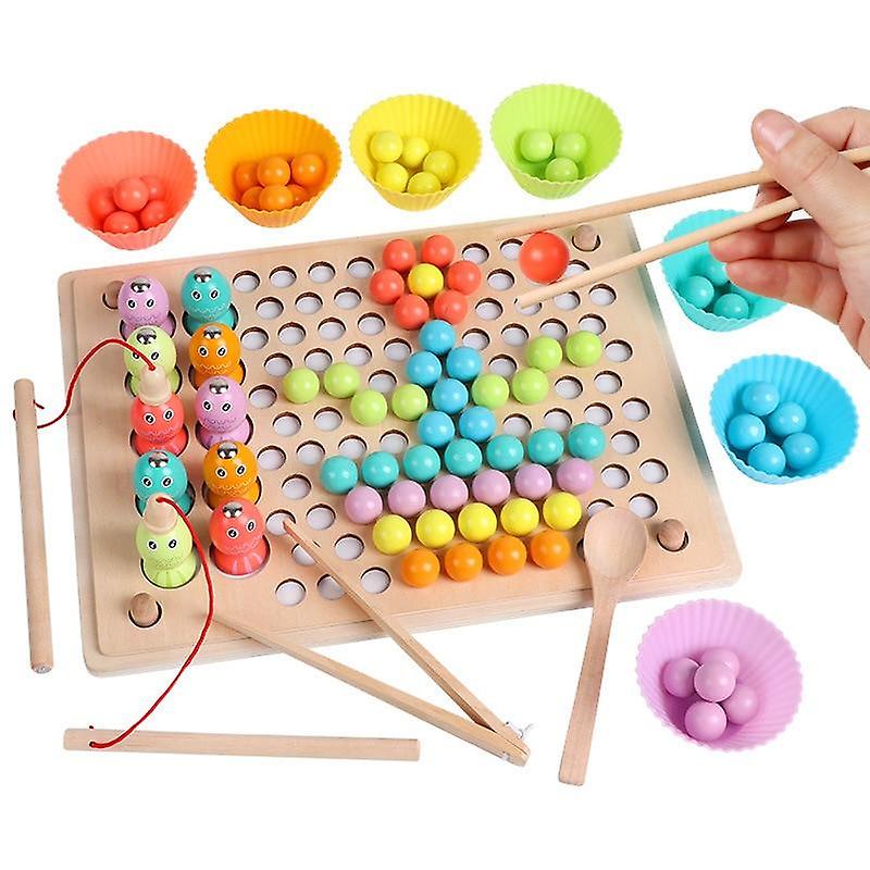 3 in 1 Wooden Magnetic Fishing with Colorful Bead Holder Set - Default Title - Odeez | Educational Toys Pakistan 