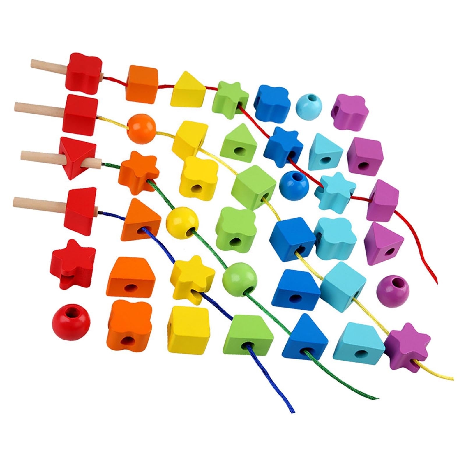 Wooden Rainbow Threading Shape Beads String - 010 - Default Title - Odeez | Educational Toys Pakistan 