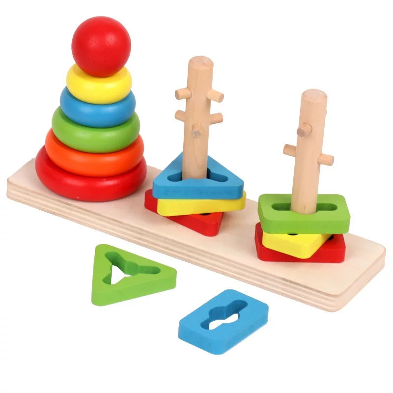 Rainbow Three Column Shapes Tower - 744 - Default Title - Odeez | Educational Toys Pakistan 