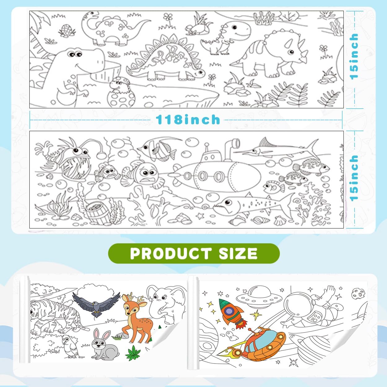 Sticky Children's Drawing Roll Coloring Paper Random Design - 3M - Default Title - Odeez | Educational Toys Pakistan 